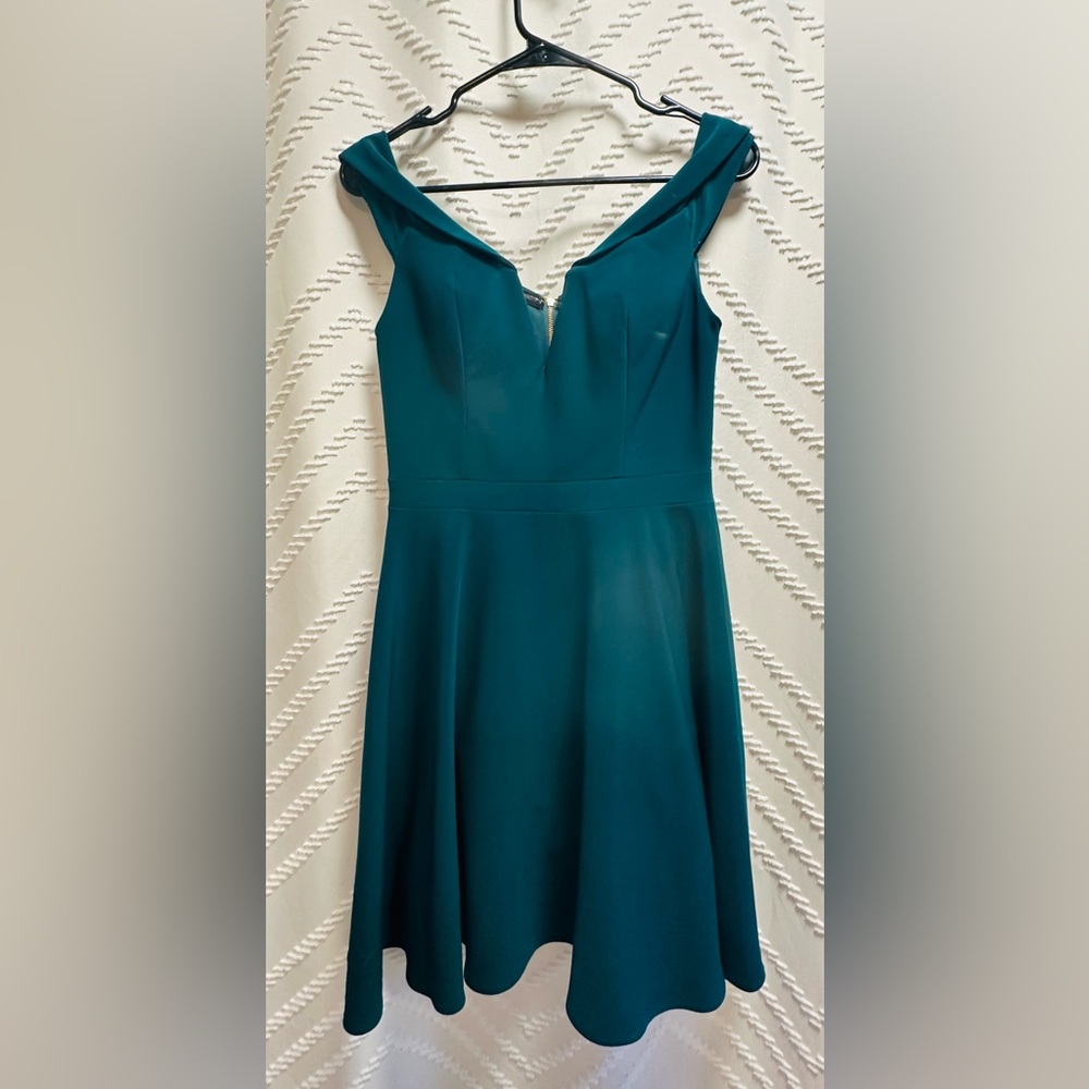 Xscape Teal Off the Shoulder Dress Size 4 - Picture 2 of 6